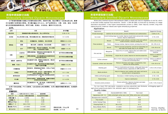 Monostearate do glicerol do estabilizador do emulsivo do produto comestível de E471 GMS99 para produtos láteos